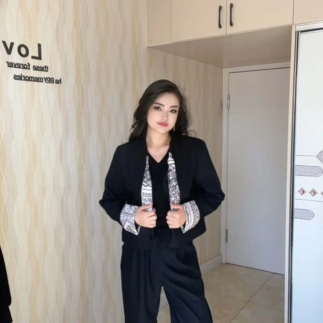 法式高级感复古通勤飘带西装外套搭配阔腿裤套装