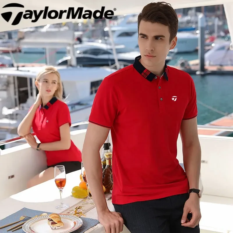 Taylormade泰勒梅高尔夫夏季情侣装半袖弹力翻领短袖商务polo衫男