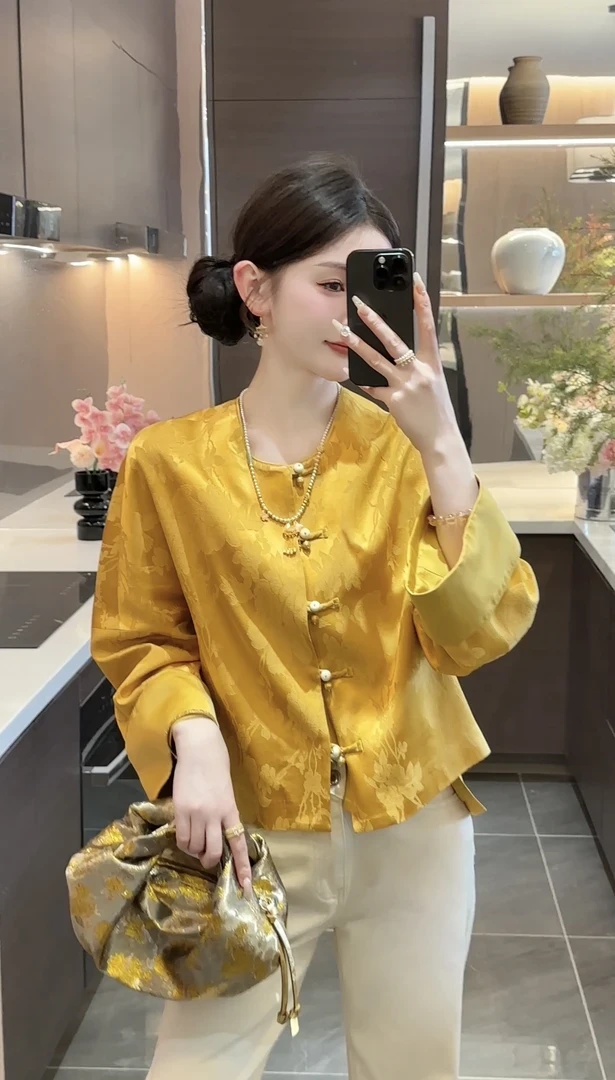 【玉玺】2025新中式暗纹提花断面气质外套女装新款气质时尚外穿上衣