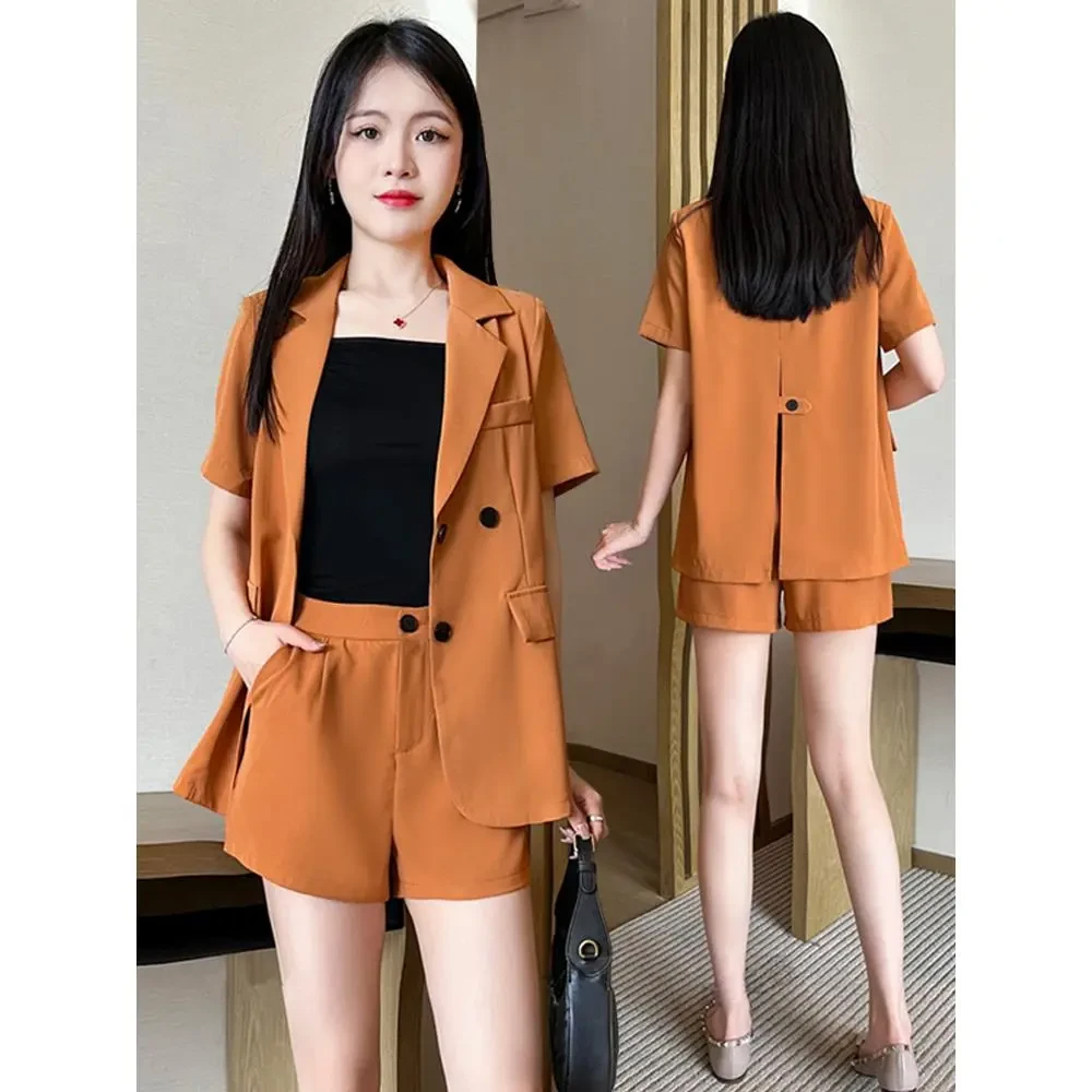 【官官专属】小西装套装女气质显高大码小个子夏日短裤两件套