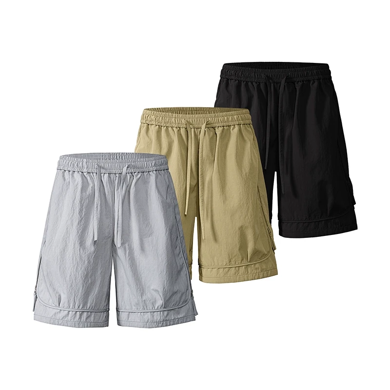 夏季宽松速干户外运动中裤青年直筒无弹力锦纶薄款纯色裤子