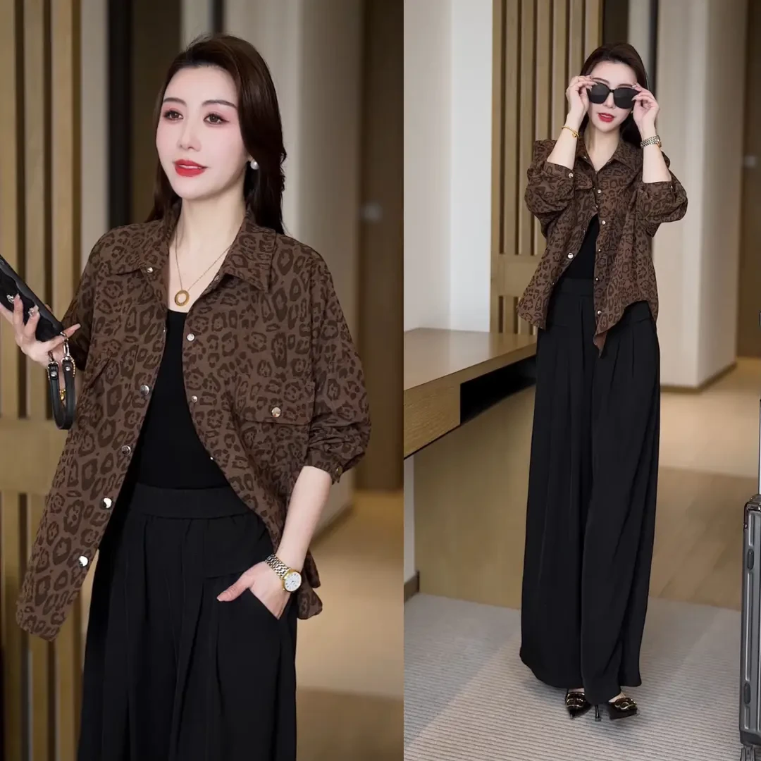 2025早春新款气质显瘦衬衣时尚复古豹纹宽松衬衫韩版百搭春秋上衣