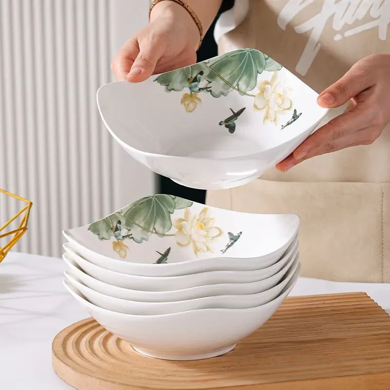 四方盘子家用陶瓷碟子餐具菜盘加厚防烫果盘汤盘饭盘凉菜盘沙拉盘