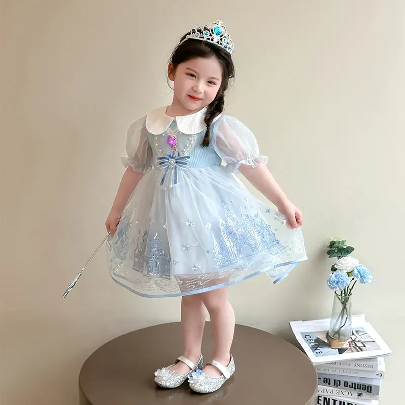 女童夏季艾莎公主裙儿童洋气漂亮短袖连衣裙新款宝宝礼服爱莎裙子