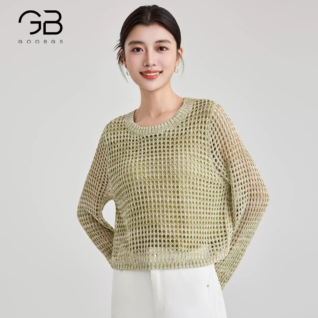 GOOBGS纯色气质网衫宽松短款罩衫上衣G5131124-6