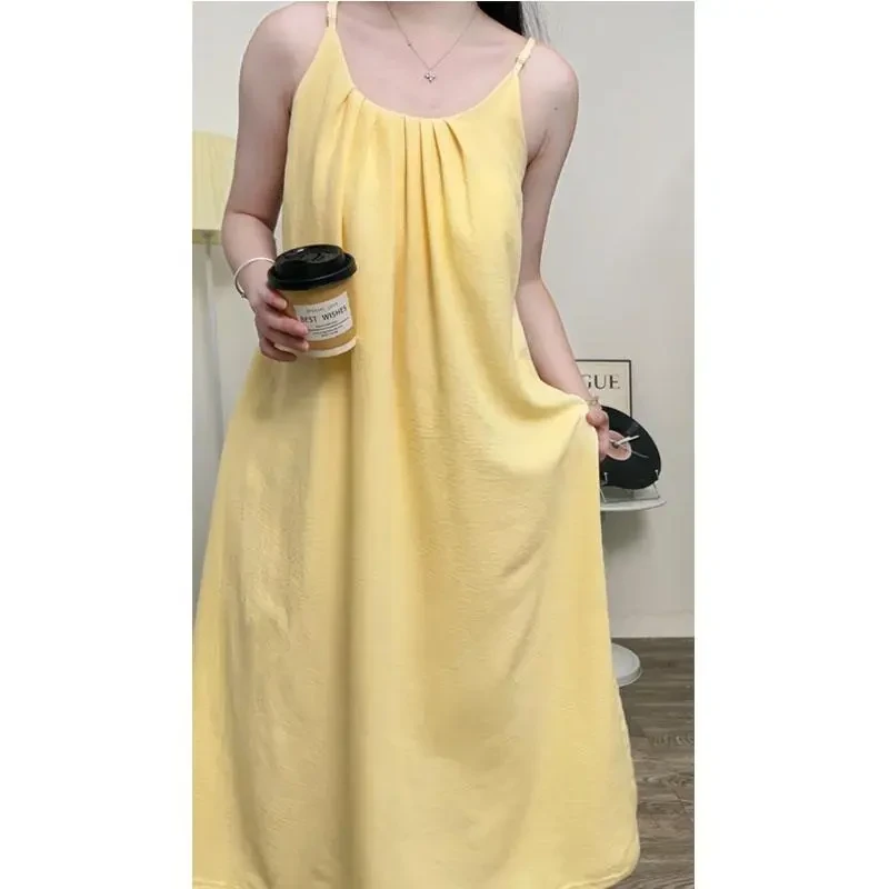 吊带睡裙带胸垫女薄款夏季款云朵棉吊带长裙露背度假裙高级感睡衣