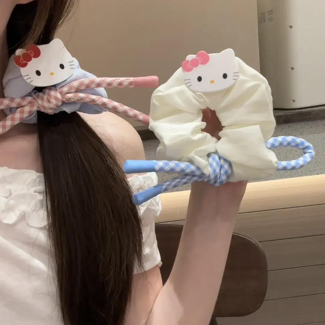 韩系温柔kt猫蝴蝶结大肠发圈丸子头低马尾扎发头绳皮筋发饰A388