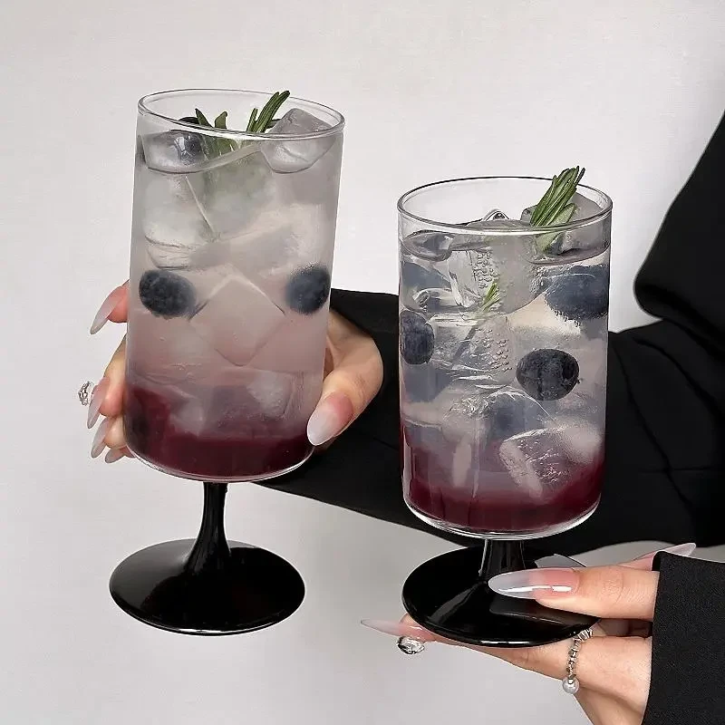 直筒高脚杯黑底高款创意高级氛围红酒杯小众个性设计玻璃杯FF