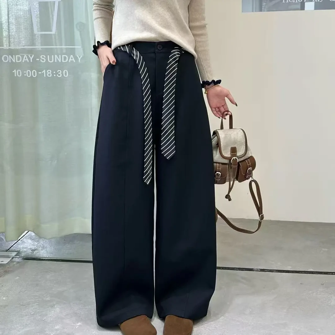 加厚新款高腰显瘦直筒阔腿裤女士休闲百搭秋季长裤宽松黑色垂感