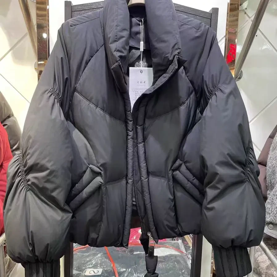 立领短款白鸭绒女冬季加厚保暖面包服外套