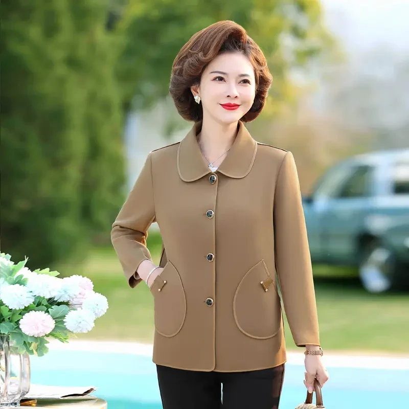 气质妈妈春装外套新款时尚短款风衣女高档中老年女春秋装大码上衣