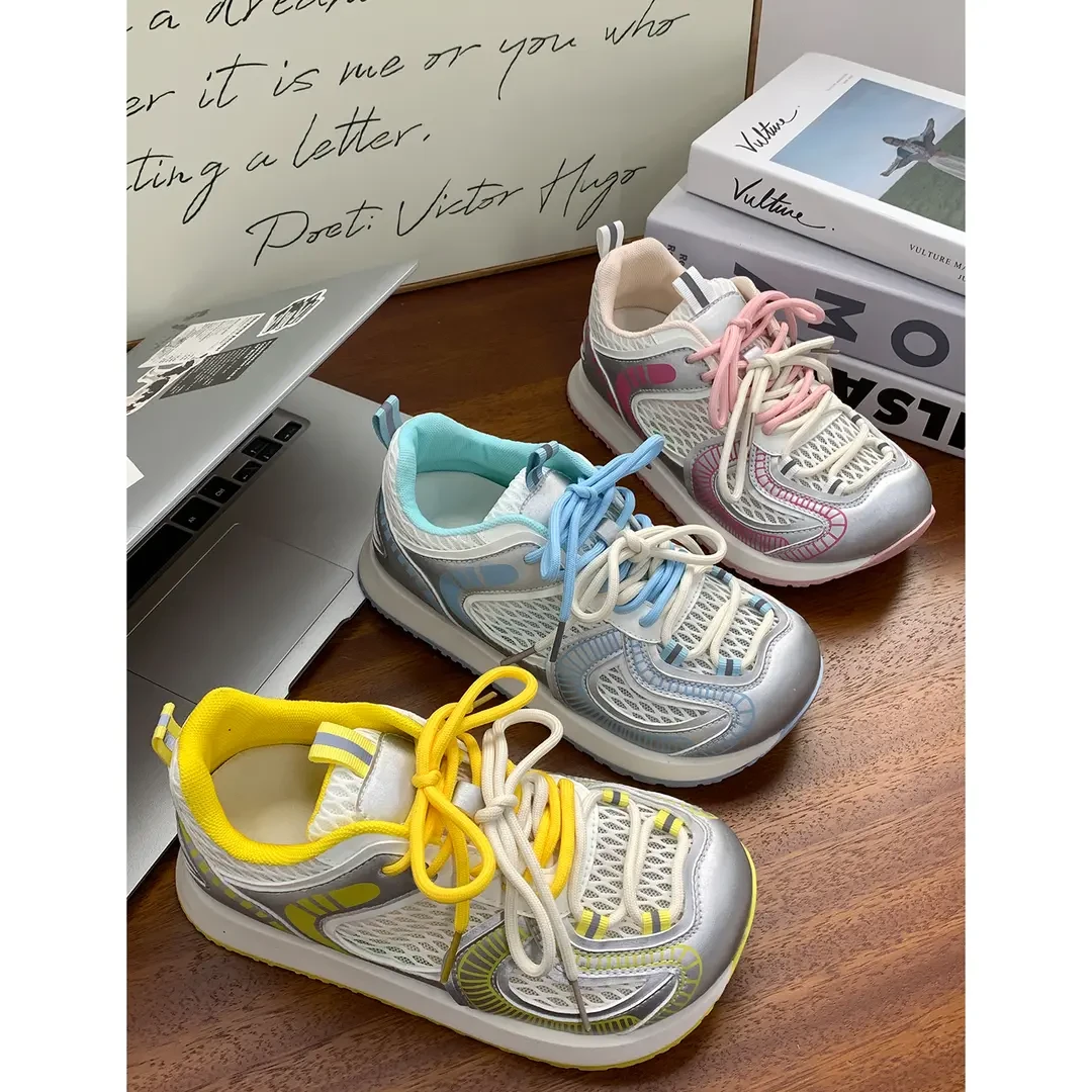 休闲鞋女2025新款夏季薄款网面透气大头鞋厚底丑萌运动鞋轻便女鞋