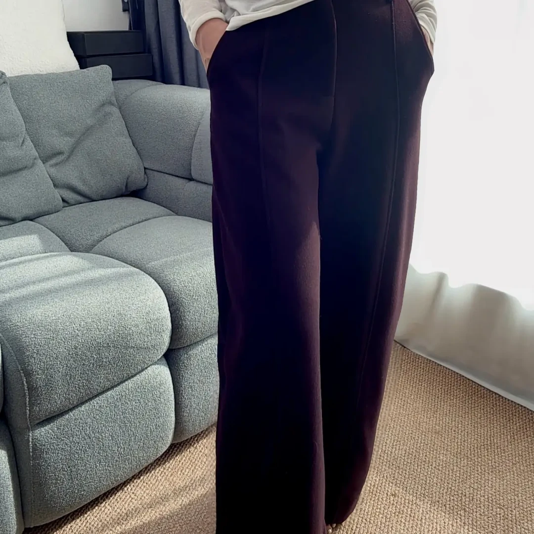 羊驼绒高腰直筒镰刀梧桐裤女秋冬垂感休闲舒适显瘦长裤