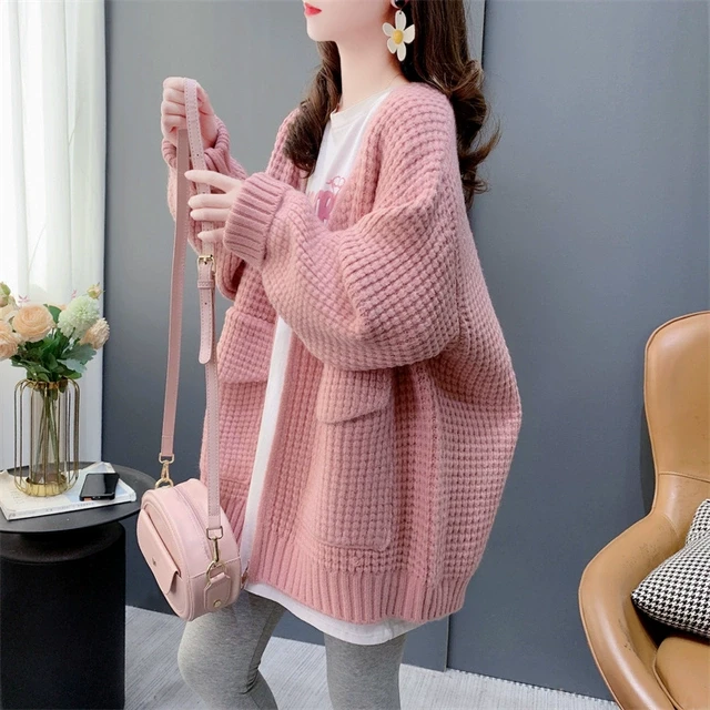 慵懒风软糯加厚V领毛衣开衫女春秋2025新款宽松百搭针织外套上衣