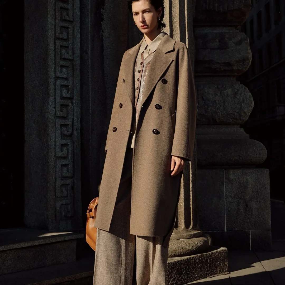 冬季新款宽松加厚长款山羊绒双面呢大衣女