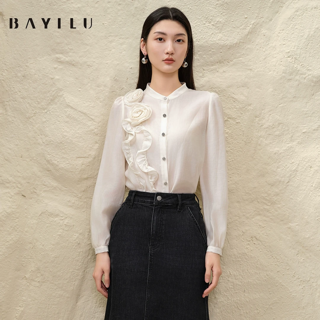 【小铃铛】芭依璐2025春季衬衫女法式优雅花天丝衬衣91C0928