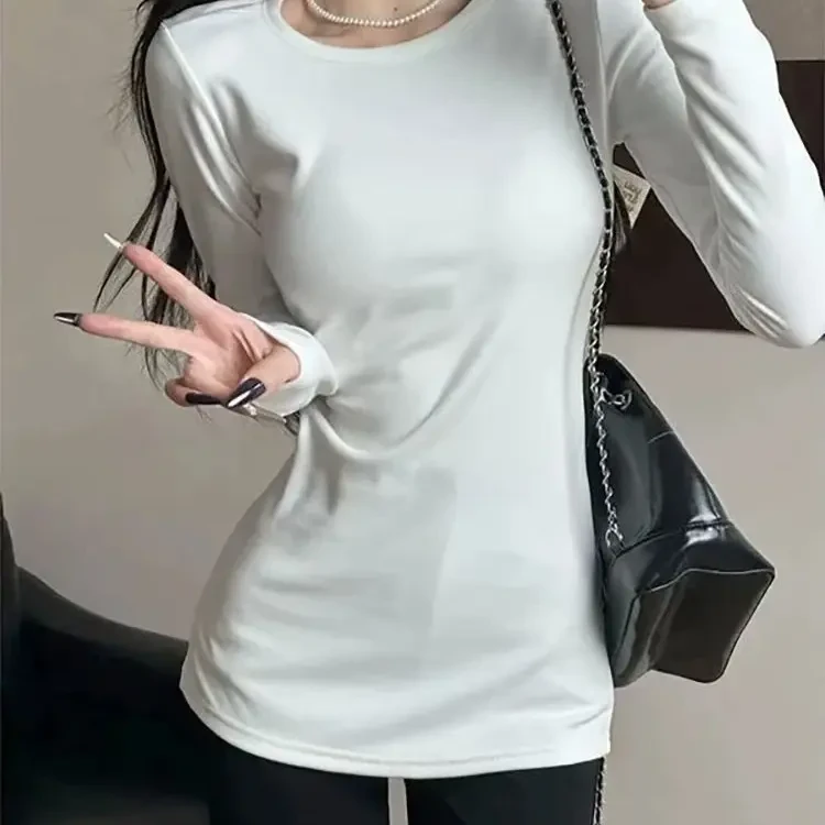 秋冬新款正肩长袖圆领修身打底T恤显瘦内搭上衣