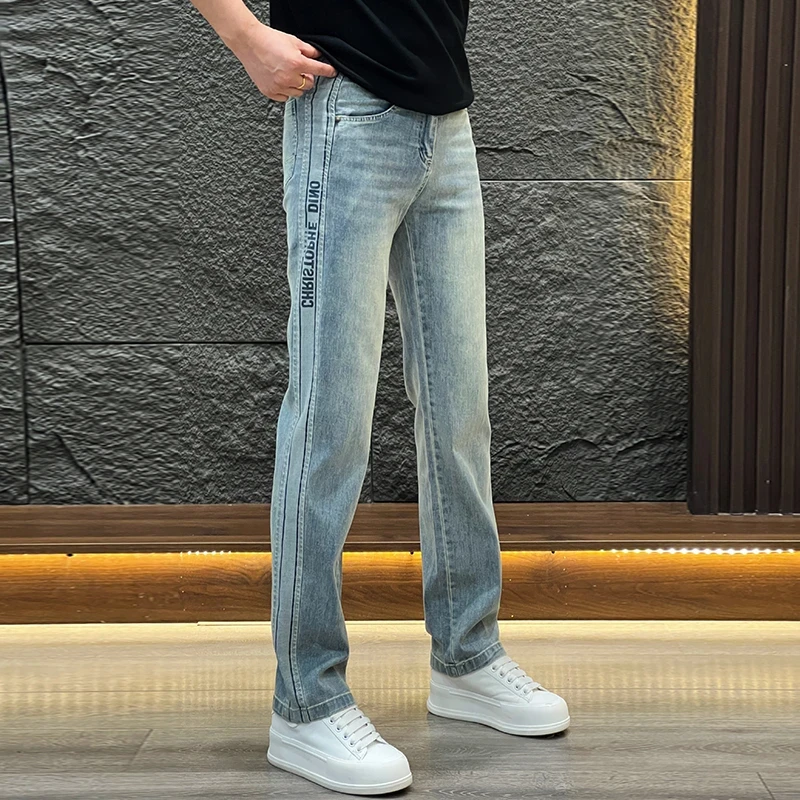 高品质潮牌做旧牛仔裤男士欧货百搭直筒裤2025秋冬简约弹力休闲裤