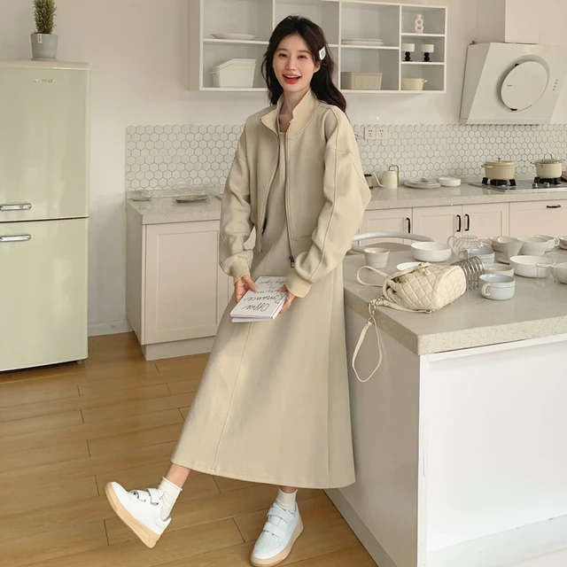 法式夹克外套背心连衣裙套装女2024春秋季新款韩系高级长裙两件套