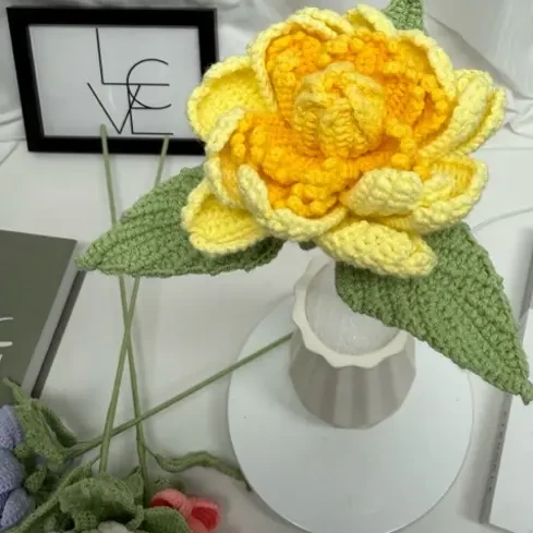 手工编织毛线钩针牡丹花束成品母亲节送长辈实用礼品钩织钩针编织