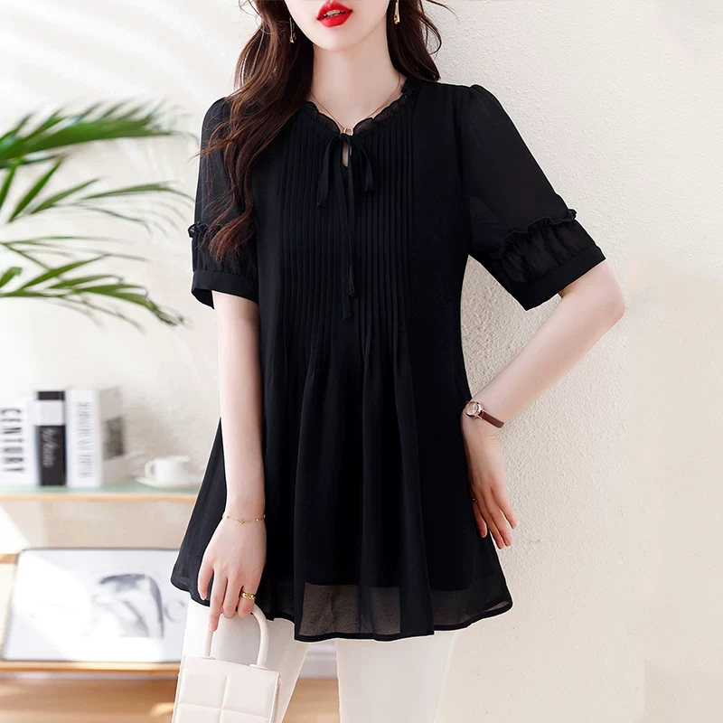 中年妇女上衣洋气减龄夏季新款大码轻奢高端女装独特超好看雪纺衫