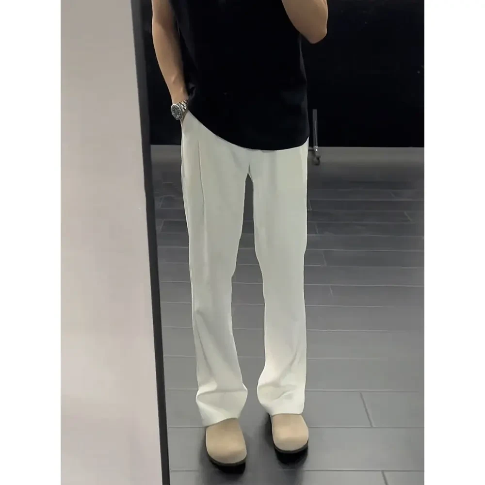 高级感冰丝垂感休闲西裤男夏季cleanfit美式潮牌修身直筒微喇裤子