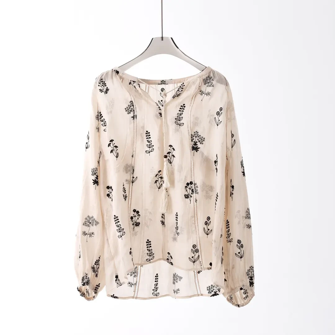 【AnYuHUI】100苎麻森系田园风植物刺绣衬衫