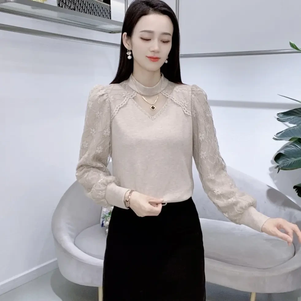 早春蕾丝边衬衫2025减龄新款长袖百搭宽松小衫上衣服轻职风春秋装
