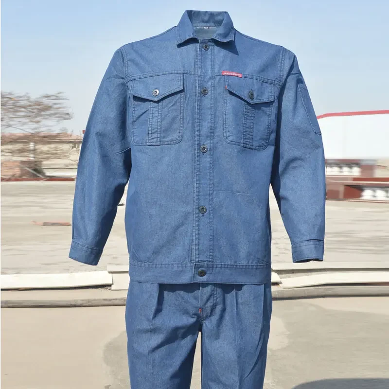 夏季纯棉耐磨牛仔工作服套装男劳保服焊工工地装电工男款男装长袖
