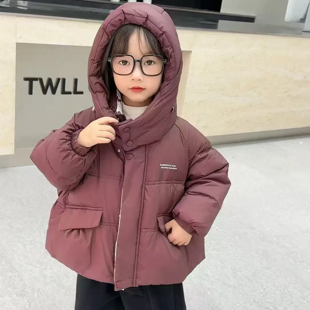 韩式男短款纯色女秋冬加厚百搭女童羽绒棉服
