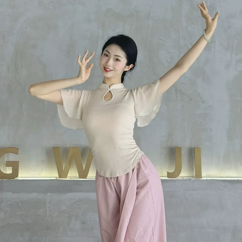 古典舞小飞袖上衣新中式旗袍领舞蹈服集训练功服艺考形体服现代舞