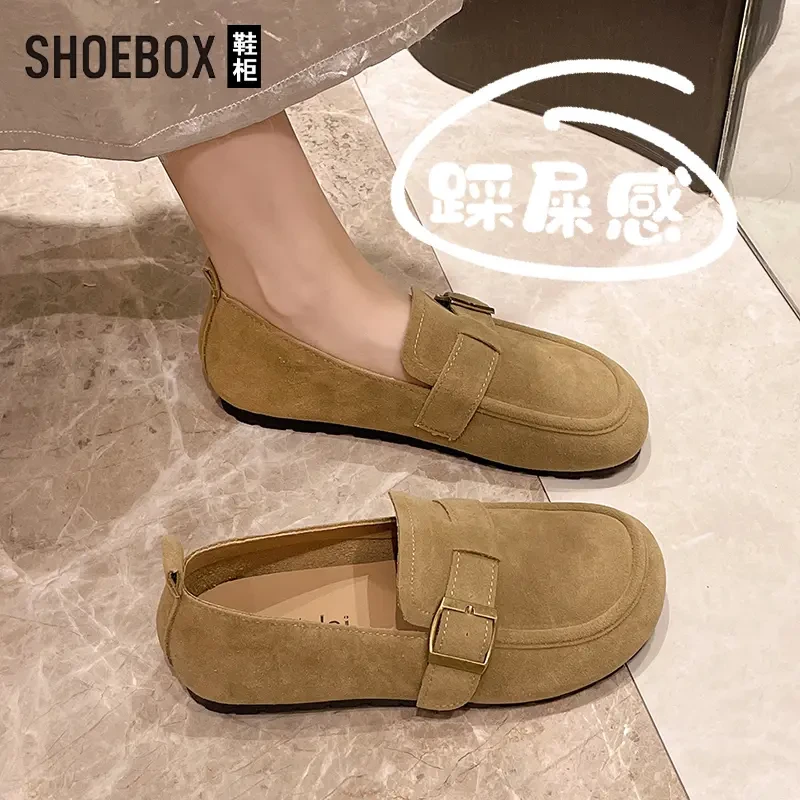 SHOEBOX鞋柜踩屎感豆豆鞋女2025新款春季一脚蹬勃肯鞋复古单鞋
