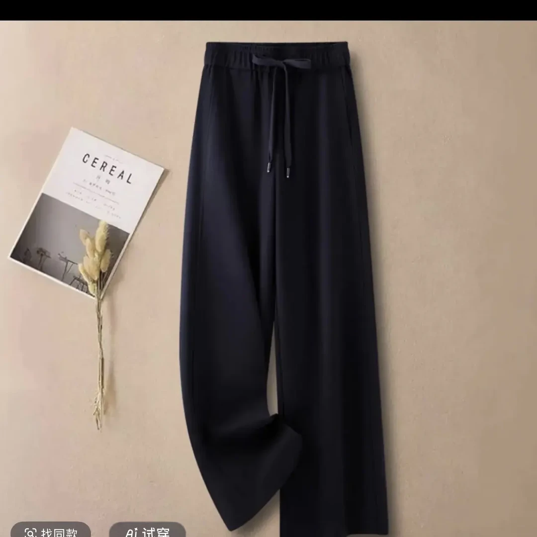 贵姿冬季新款加绒高腰垂感直筒窄版阔腿休闲裤