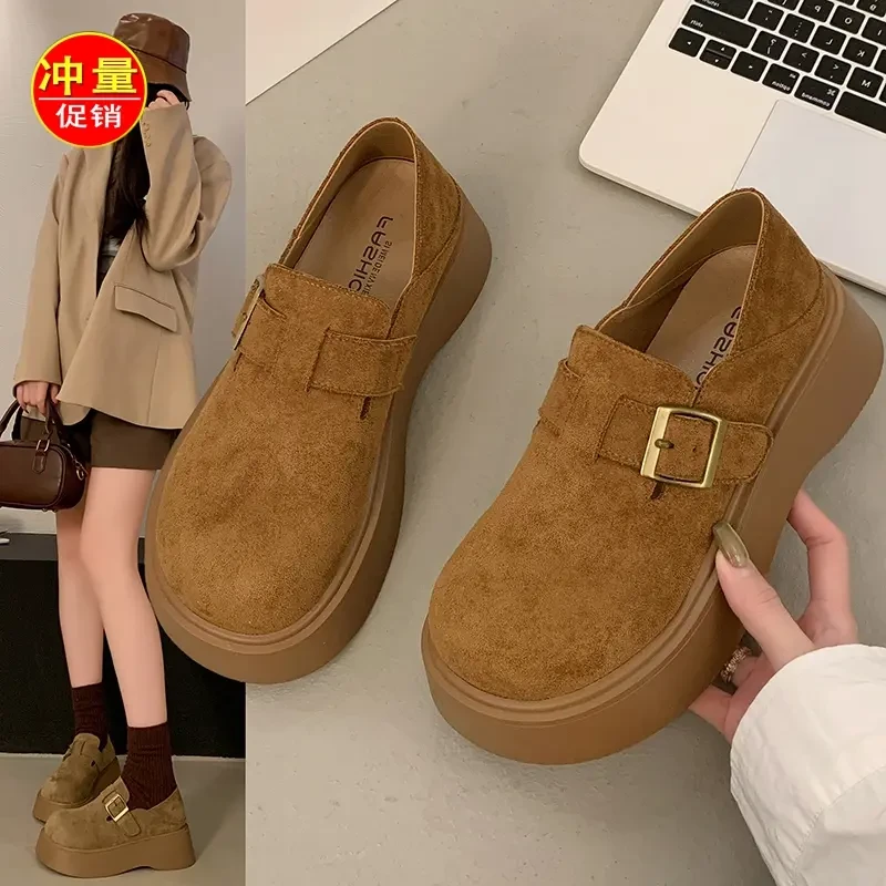 爆款勃肯鞋女厚底增高小个子2025春季新款一脚蹬百搭乐福鞋女两穿