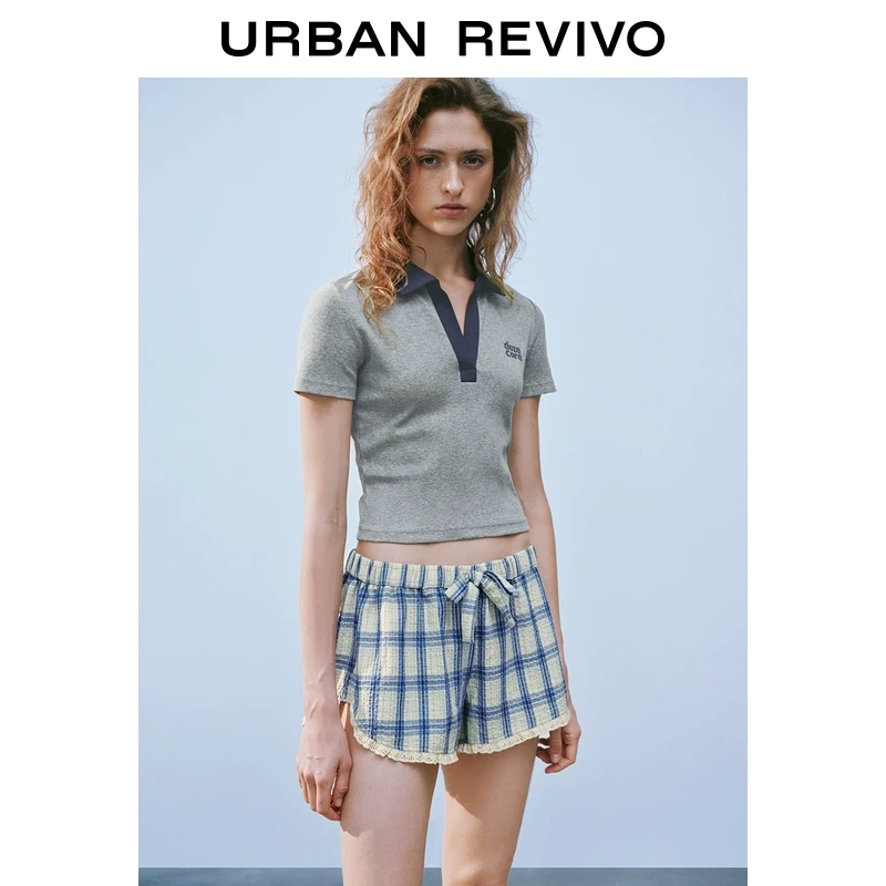UR2025夏季新款女装时尚休闲撞色印花Polo领短袖T恤UYY450112