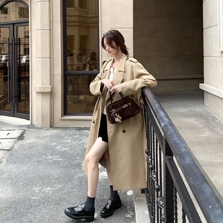 【花花家】秋季新款韩版气质长款过膝风衣外套女百搭小个子必备