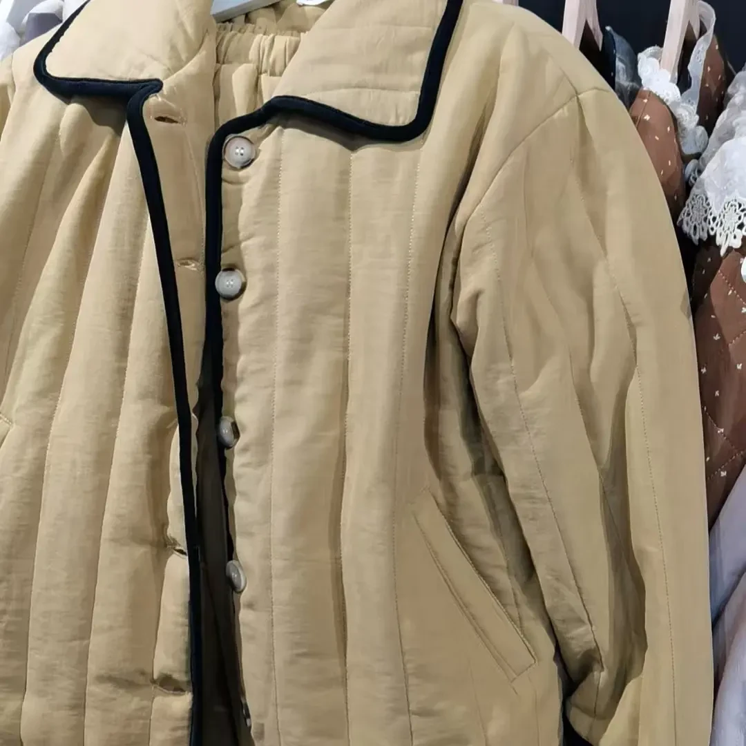三层加厚拼接格子翻领冬季保暖可外穿复古女士睡衣家居服套装