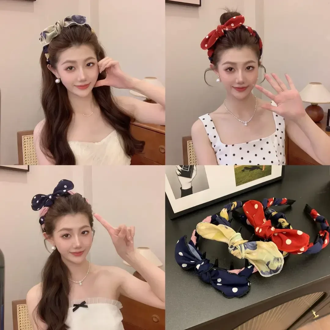 港风~~复古时尚波点发卡发箍女气质百搭发箍带齿防滑压发洗脸头箍