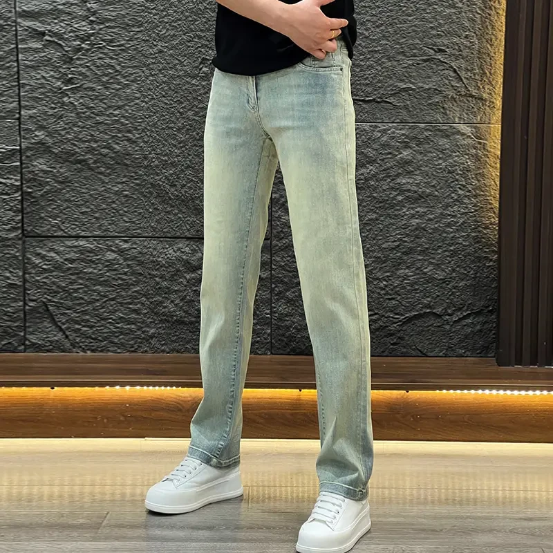 夏季新款男士休闲裤百搭水洗做旧牛仔裤子直筒宽松潮流休闲牛仔裤