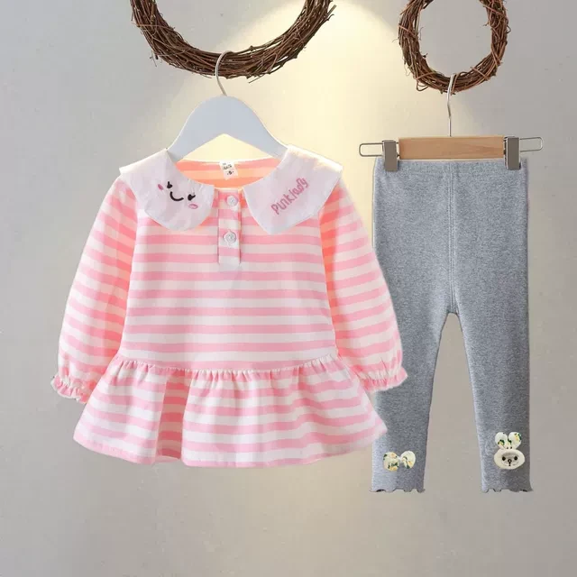 长袖宝宝套装女童连衣裙春秋装1岁女宝宝2公主裙3可爱裙子两件套6