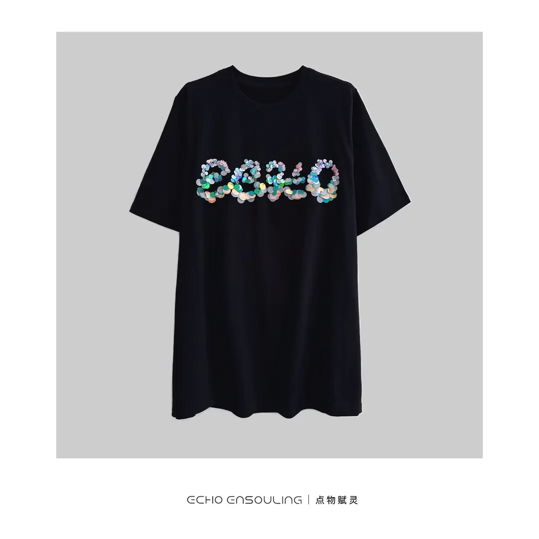 ECHO ENSOULING/点物赋灵E22503手工亮片极简简约T恤