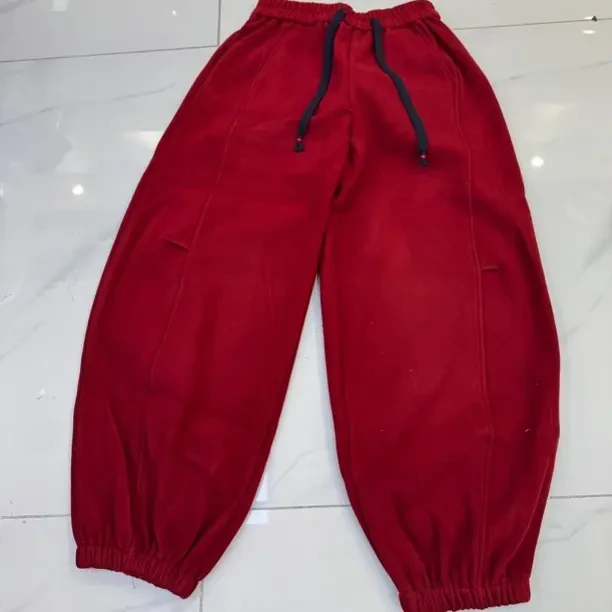 秋冬加绒高腰宽松显瘦抽绳束脚休闲裤