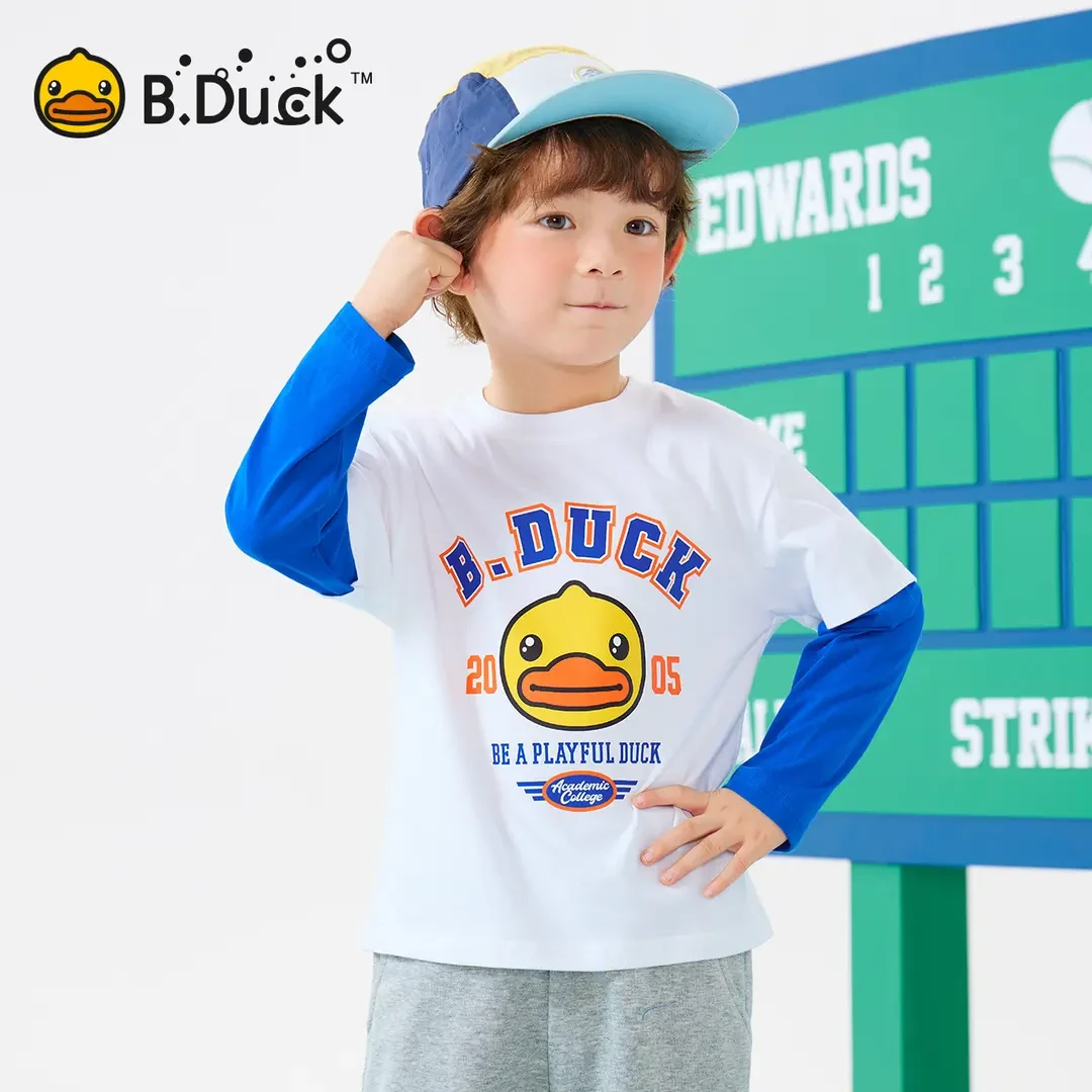 B.Duck小黄鸭童装打底衫男童长袖T恤2025春季纯棉上衣 BF1606038
