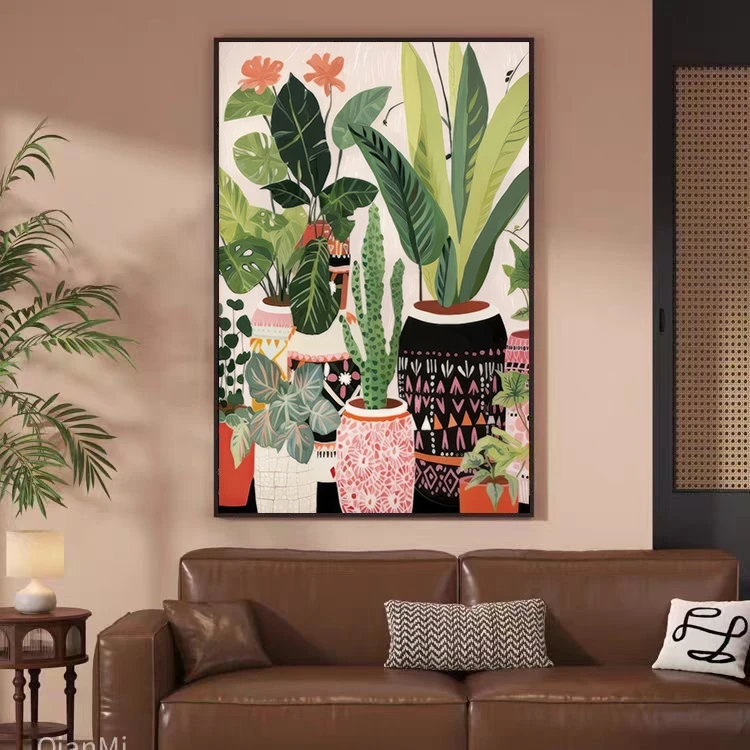 北欧现代绿植客厅装饰画沙发背景墙法式艺术高级感挂画6080