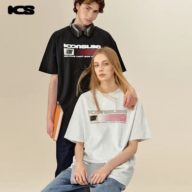 iconslab多彩发泡短袖T恤宽松休闲男女同款重磅上衣2024年春