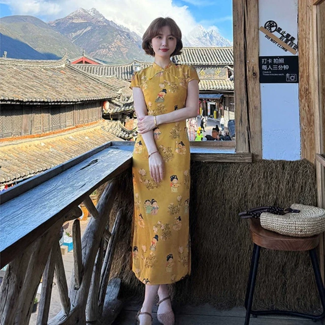 新中式国风改良旗袍2025夏季仕女图古法修身气质连衣裙少女年轻款