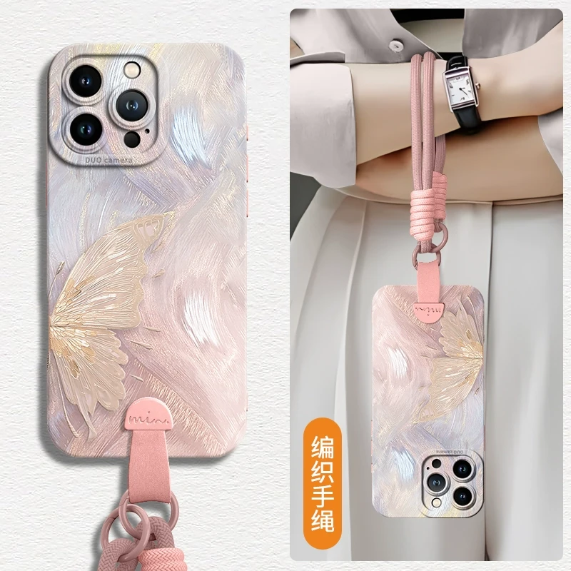 适用苹果16手机壳iPhone15新款14promax硅胶13pro斜跨12挂绳11高