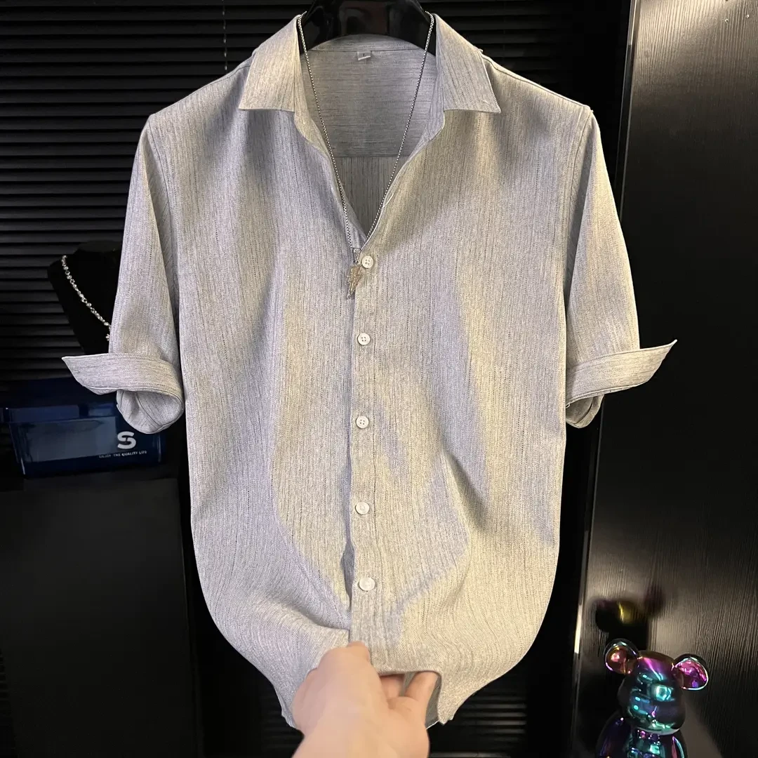 时鸟夏季衬衫韩版高级男士新款商务休闲条纹短袖衬衣痞帅百搭