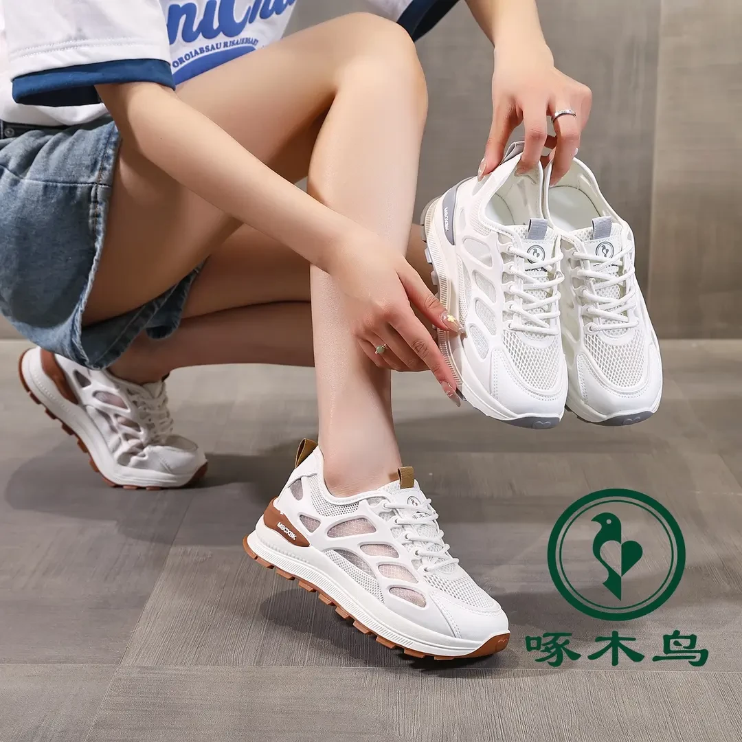 啄木鸟女鞋2025夏季新款网面薄款透气轻便百搭休闲运动鞋休闲鞋