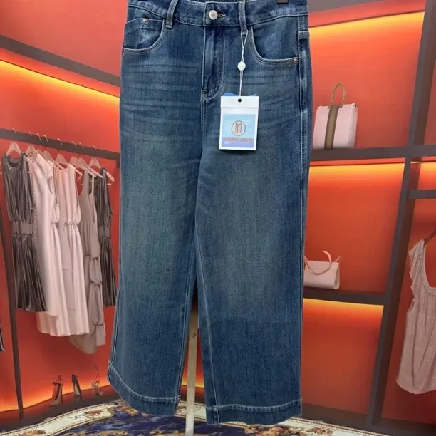 【YOMELLE系列】四季新款款白富美弹力直筒九分阔腿显瘦牛仔裤